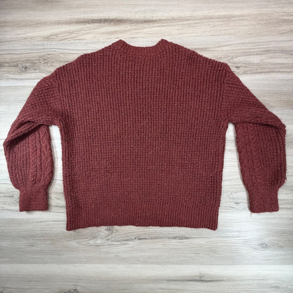 Lauren Conrad Cable Knit Sparkle Sweater Burgundy Size Medium - Picture 2 of 8
